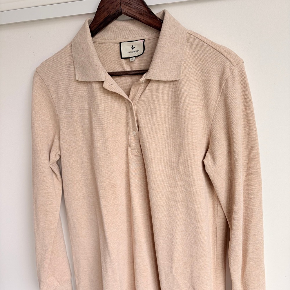 Tuckernuck Sandstone Pique May Polo Shirt Dress Medium Long Sleeve Polo Beige - Picture 4 of 11